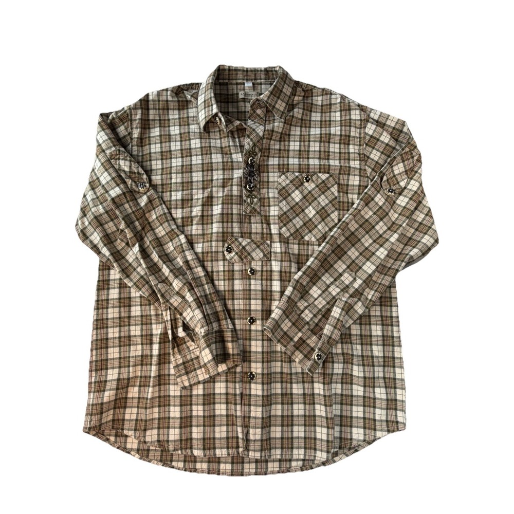Landhaus C&A Alpine Plaid Trachten Shirt Edelweiss Clasp Large Germany